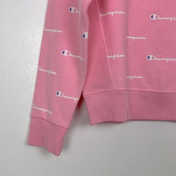 Champion Women’s L Crewneck Pink & White Allover Logo Sweatshirt - Picture 6 of 6